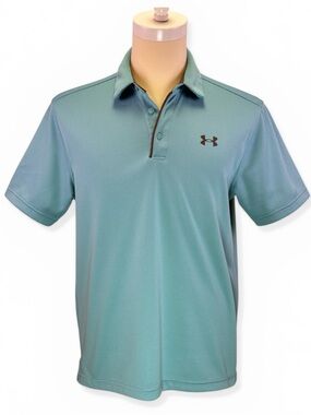 Under Armor Men’s Glazer Blue Tech Polo Loose Short Sleeve Golf Shirt Size L